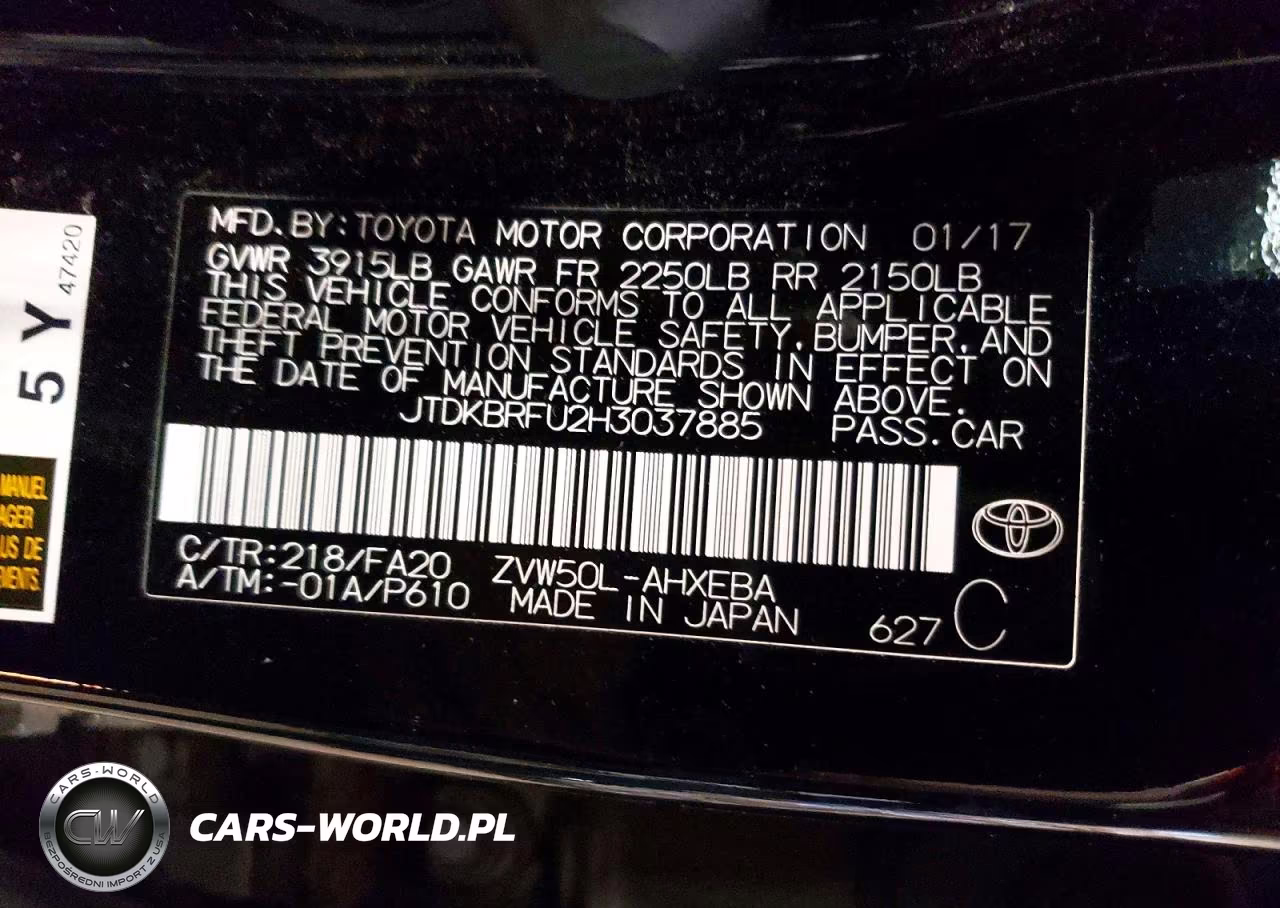 2017 Toyota Prius Two VIN:JTDKBRFU2H3037885 - 13