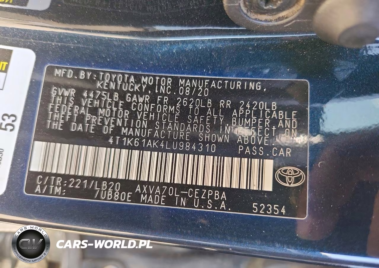 2020 Toyota Camry Xse VIN:4T1K61AK4LU984310 - 12
