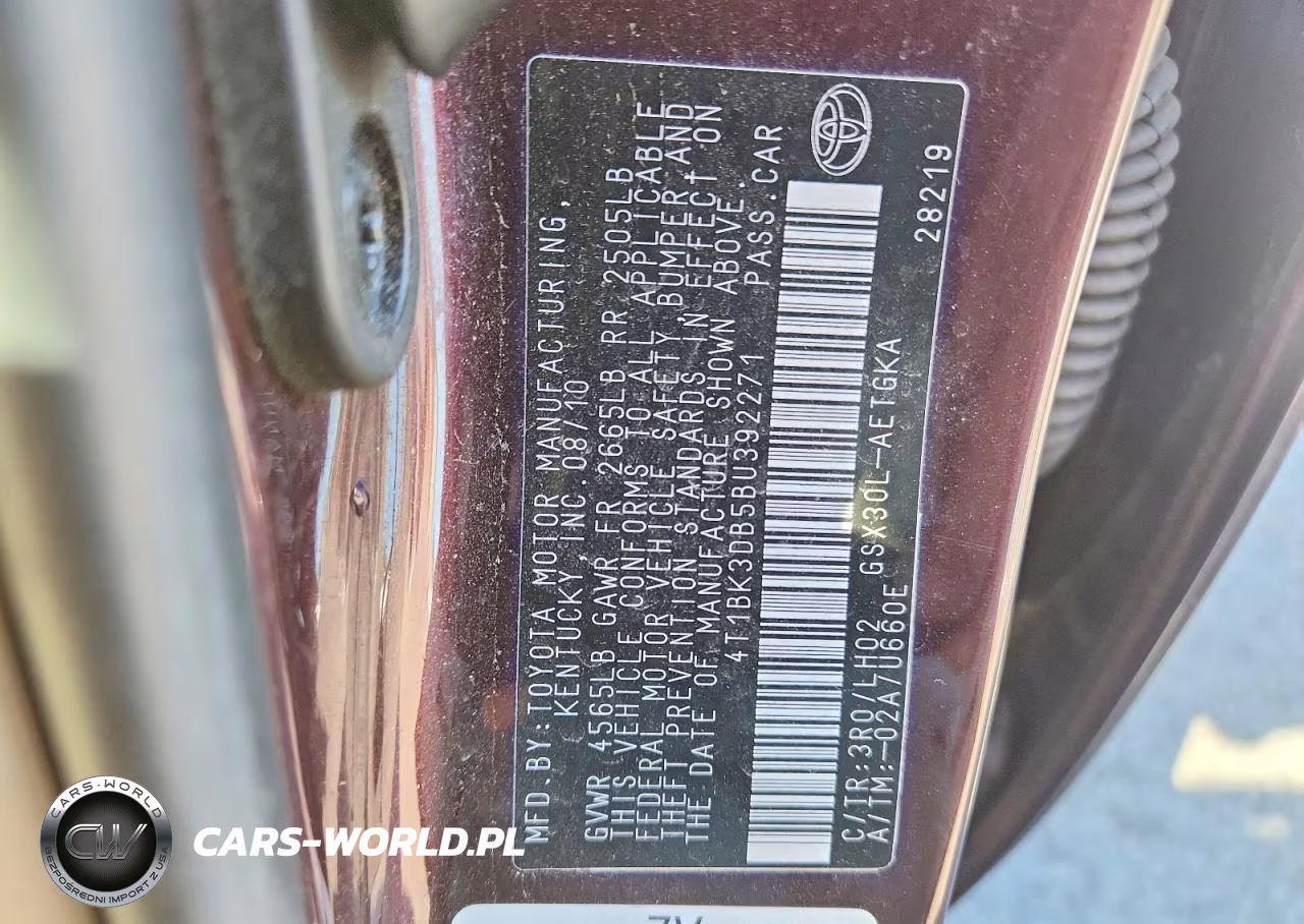 2011 Toyota Avalon Base VIN:4T1BK3DB5BU392271 - 12