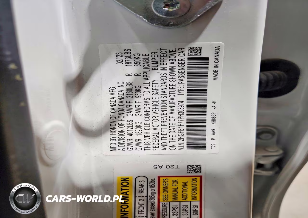 2023 Honda Civic Ex VIN:2HGFE1F77PH308974 - 13