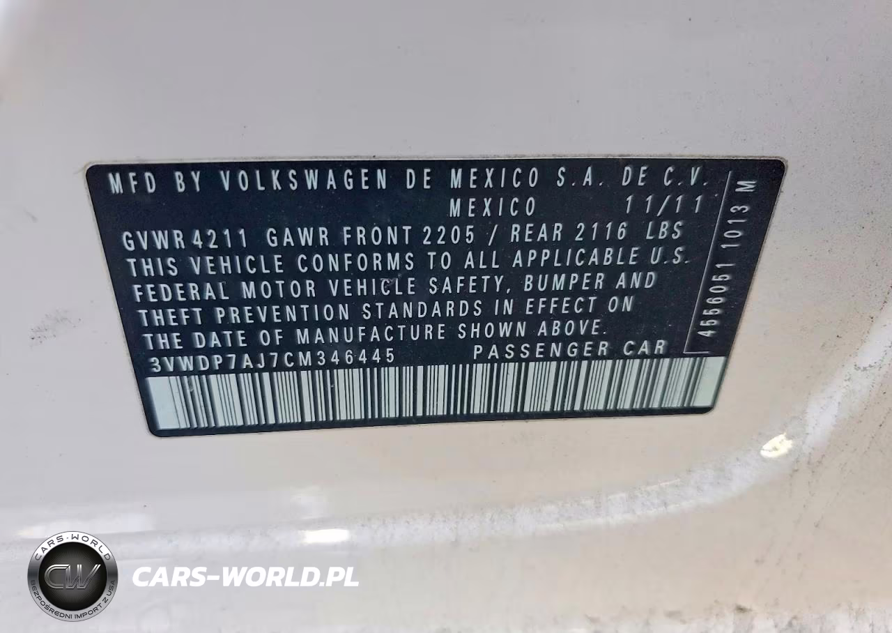 2012 Volkswagen Jetta Se VIN:3VWDP7AJ7CM346445 - 12