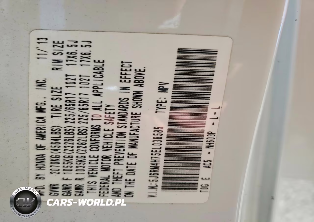 2014 Honda Cr-V Exl VIN:5J6RM4H75EL038585 - 13