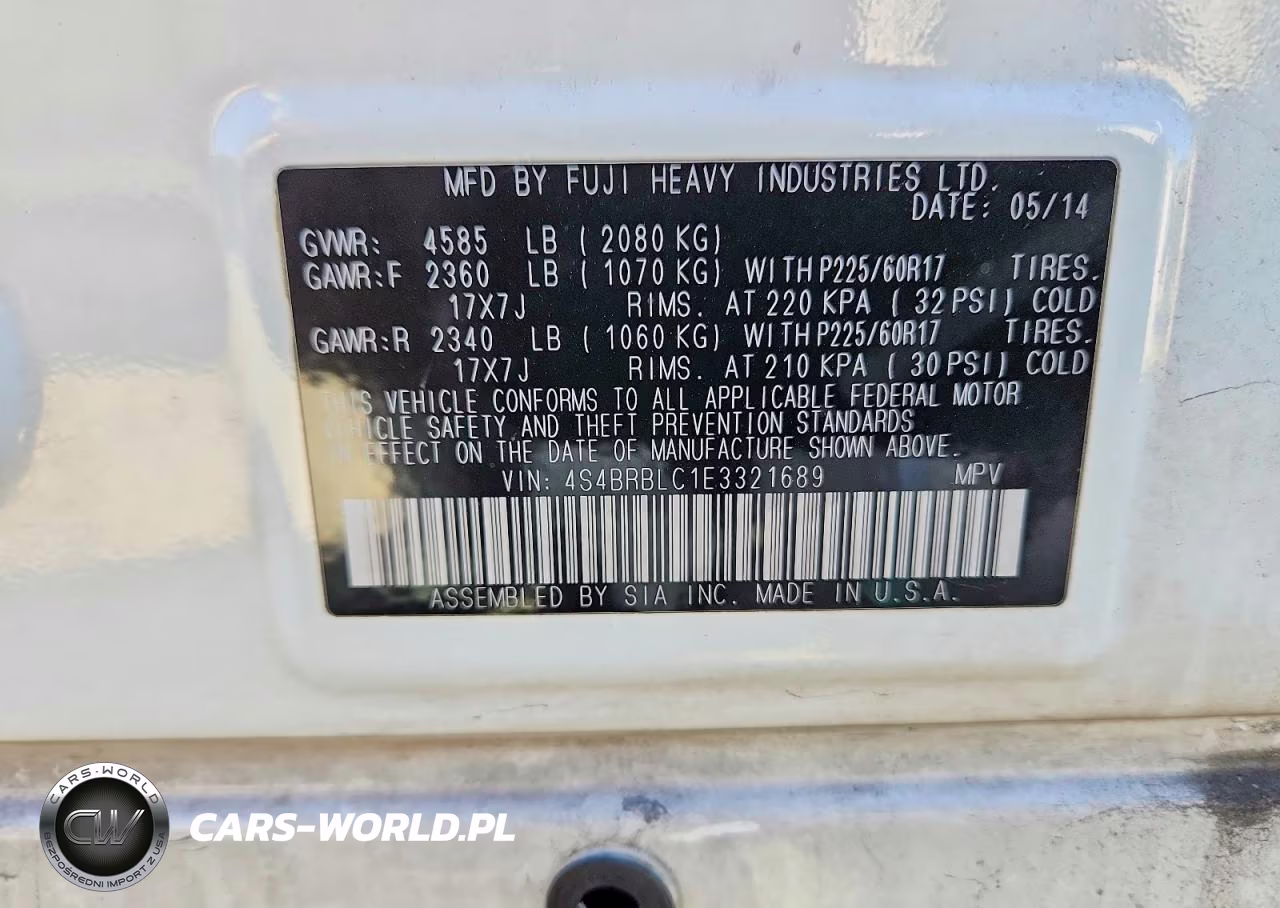 2014 Subaru Outback 2.5I Limited VIN:4S4BRBLC1E3321689 - 14