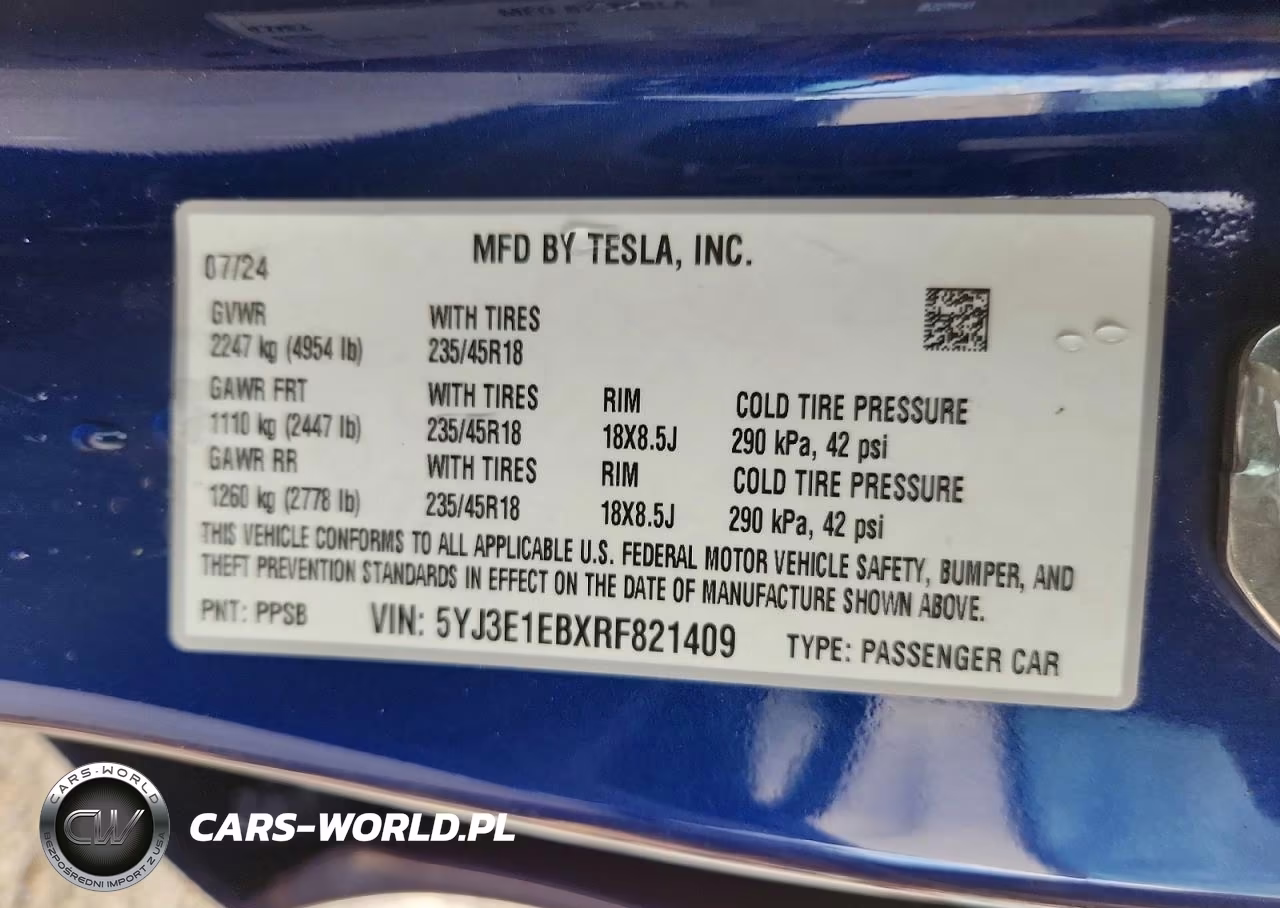 2024 Tesla Model 3 VIN:5YJ3E1EBXRF821409 - 12
