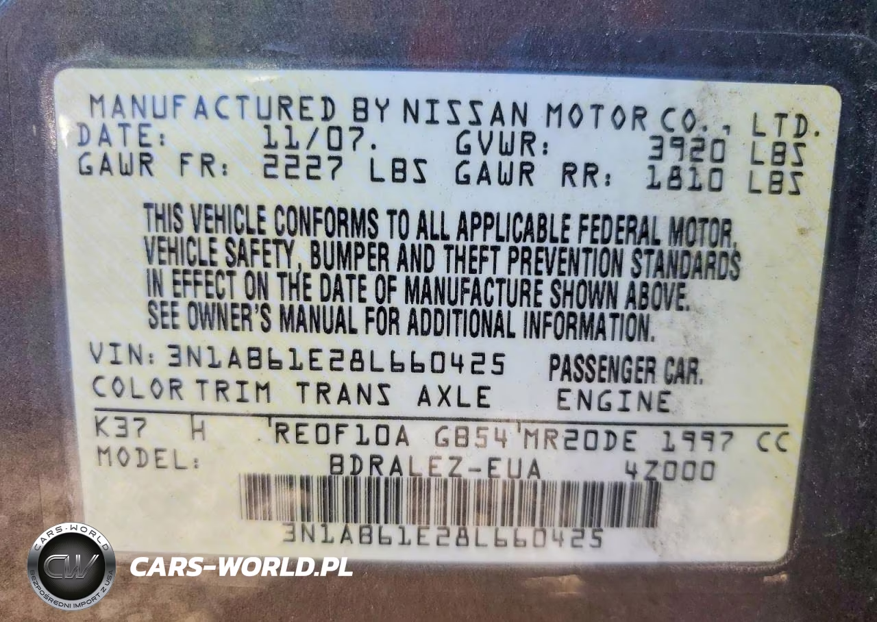2008 Nissan Sentra 2.0 VIN:3N1AB61E28L660425 - 12