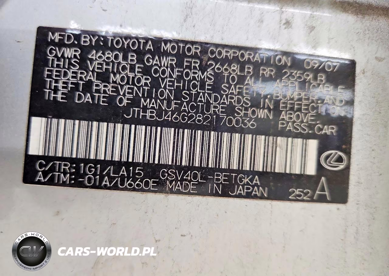 2008 Lexus Es 350 VIN:JTHBJ46G282170036 - 12