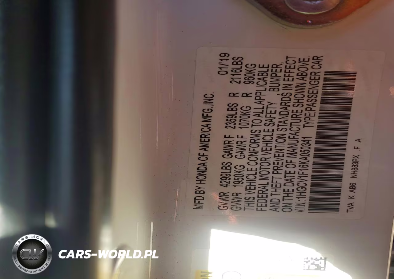 2019 Honda Accord Lx VIN:1HGCV1F16KA050341 - 13