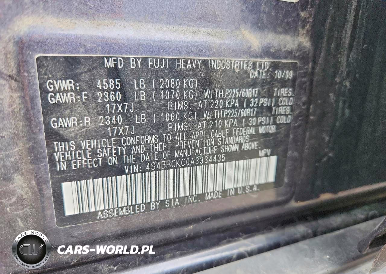 2010 Subaru Outback 2.5I Limited VIN:4S4BRCKC0A3334435 - 12