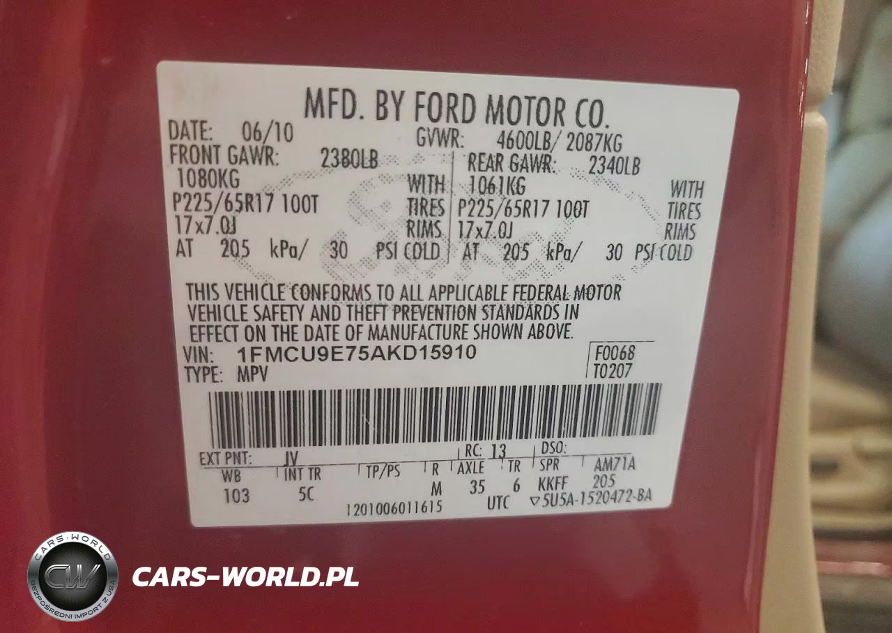 2010 Ford Escape Limited VIN:1FMCU9E75AKD15910 - 13