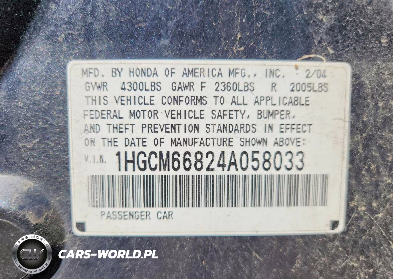 2004 Honda Accord Ex VIN:1HGCM66824A058033 - 12