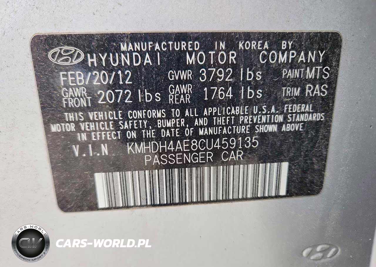 2012 Hyundai Elantra Gls VIN:KMHDH4AE8CU459135 - 12