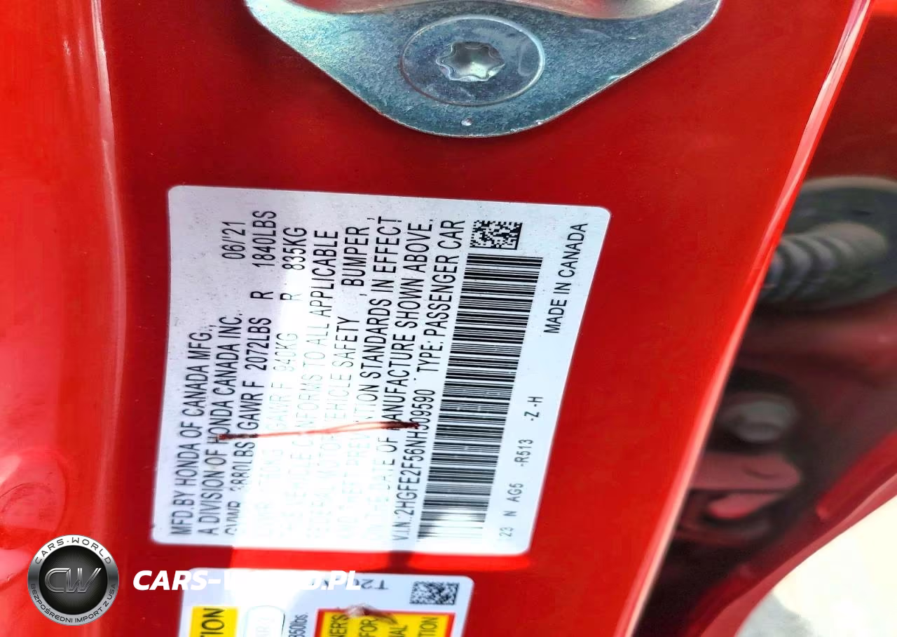 2022 Honda Civic Sport VIN:2HGFE2F56NH509590 - 12