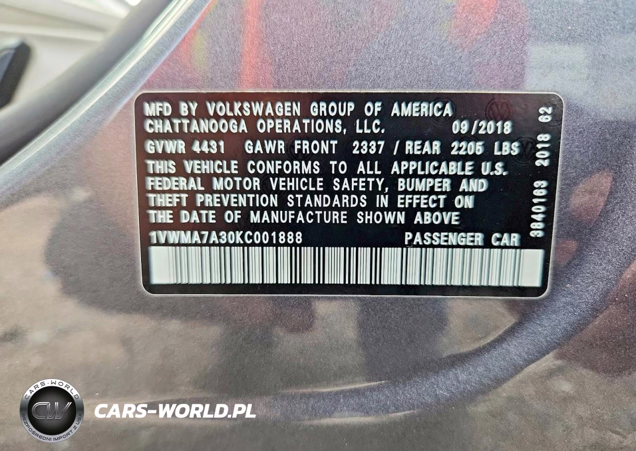 2019 Volkswagen Passat Se R-Line VIN:1VWMA7A30KC001888 - 14