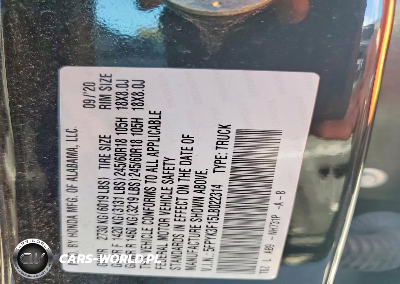 2020 Honda Ridgeline Sport VIN:5FPYK3F15LB022314 - 14