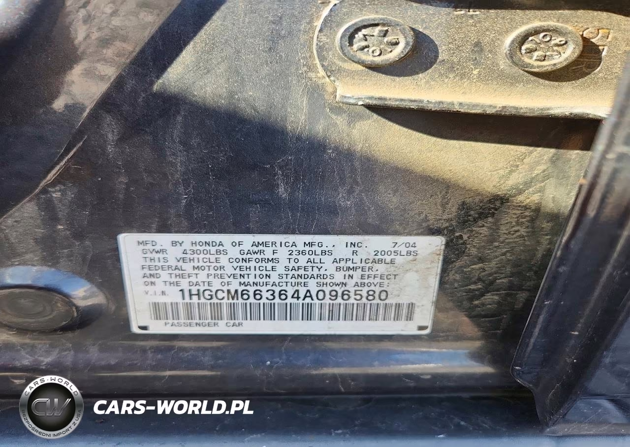 2004 Honda Accord Lx VIN:1HGCM66364A096580 - 13