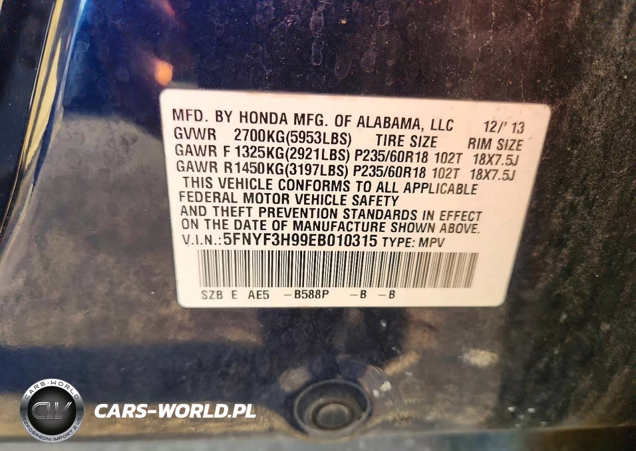 2014 Honda Pilot Touring VIN:5FNYF3H99EB010315 - 13