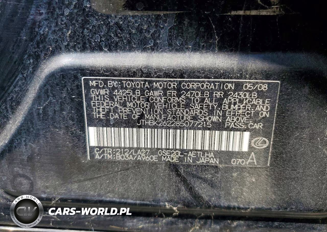 2008 Lexus Is 250 Base VIN:JTHBK262285077215 - 12