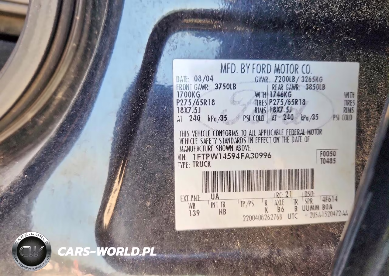 2004 Ford F150 Supercrew VIN:1FTPW14594FA30996 - 12