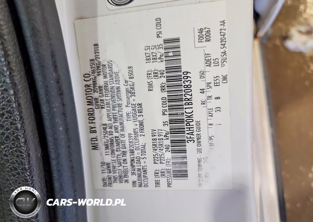2011 Ford Fusion Sport VIN:3FAHP0KC1BR208399 - 12