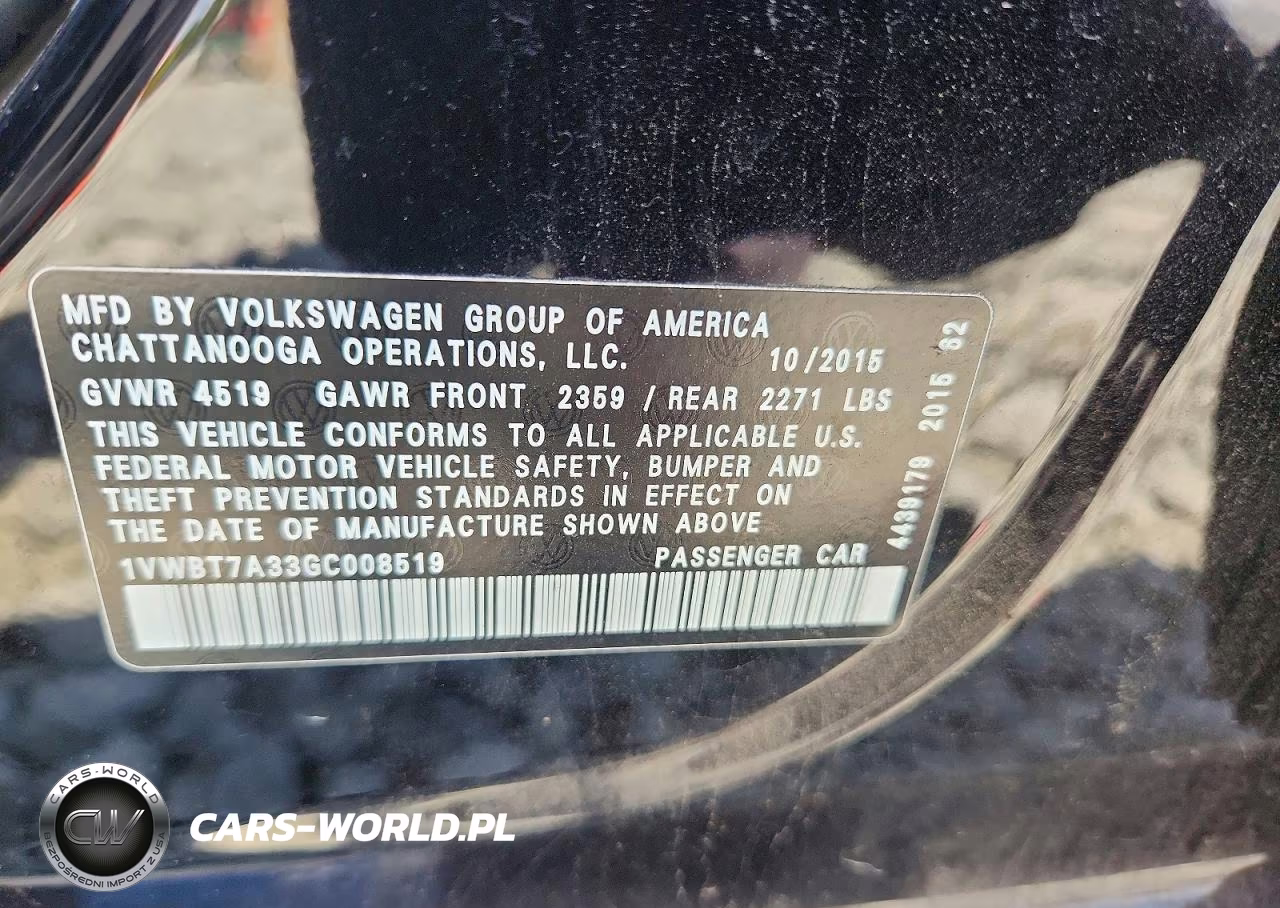 2016 Volkswagen Passat Se VIN:1VWBT7A33GC008519 - 12