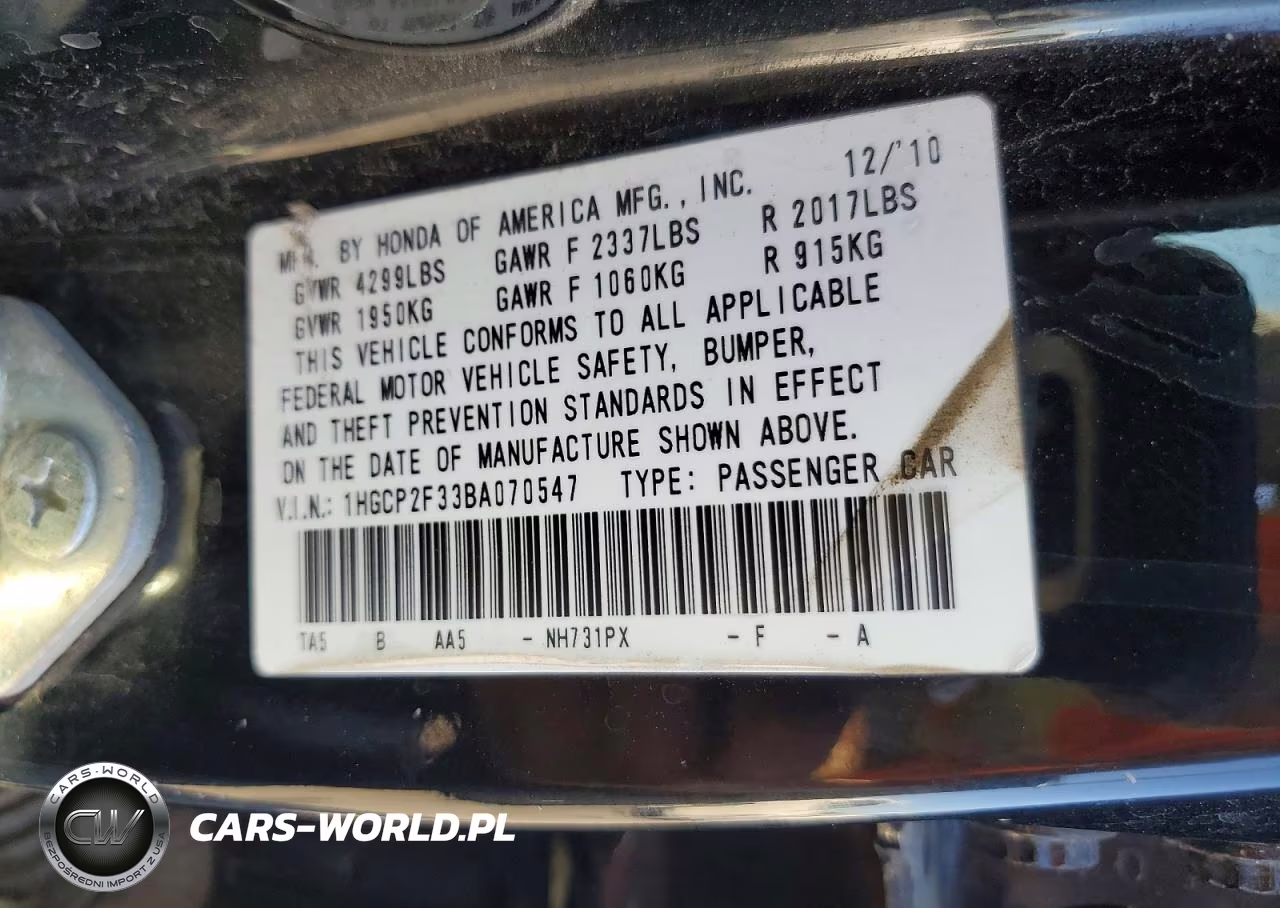 2011 Honda Accord Lx VIN:1HGCP2F33BA070547 - 12