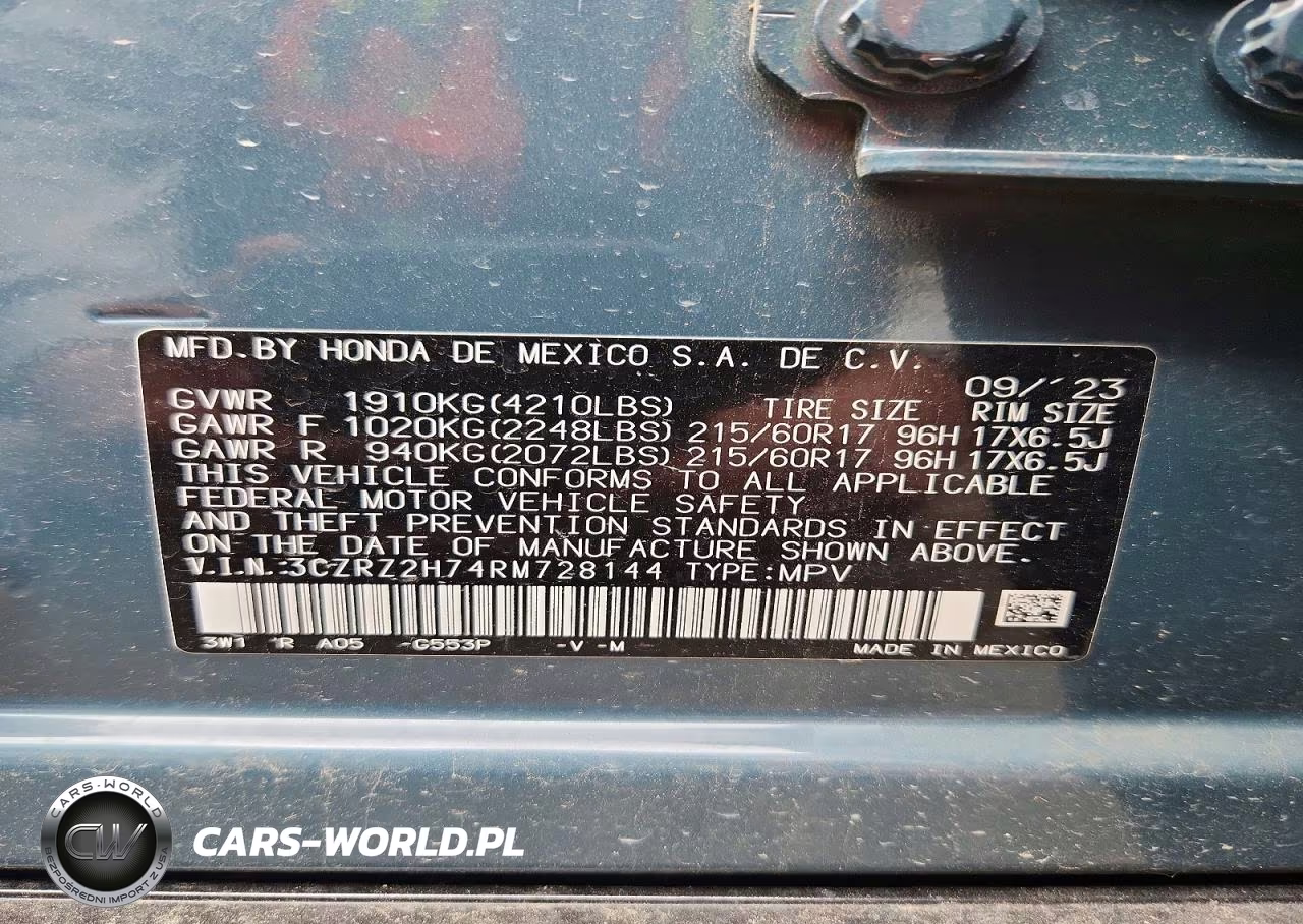 2024 Honda Hr-V Exl VIN:3CZRZ2H74RM728144 - 13