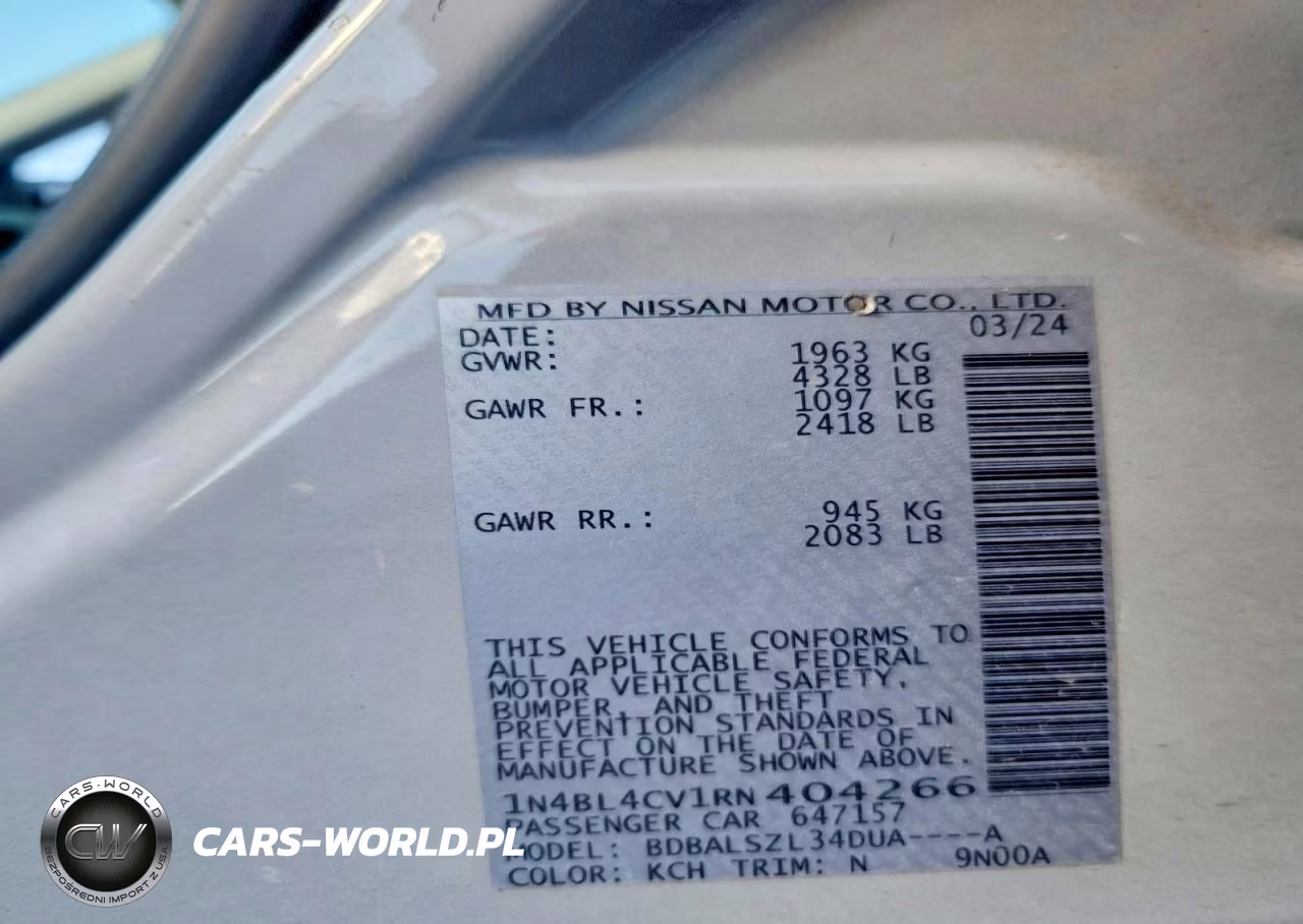 2024 Nissan Altima Sr VIN:1N4BL4CV1RN404266 - 12