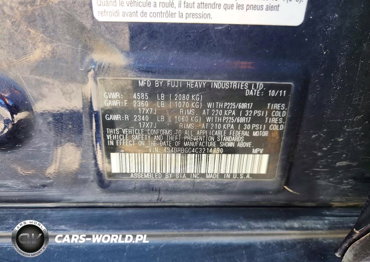 2012 Subaru Outback 2.5I Premium VIN:4S4BRBGC4C3214790 - 13