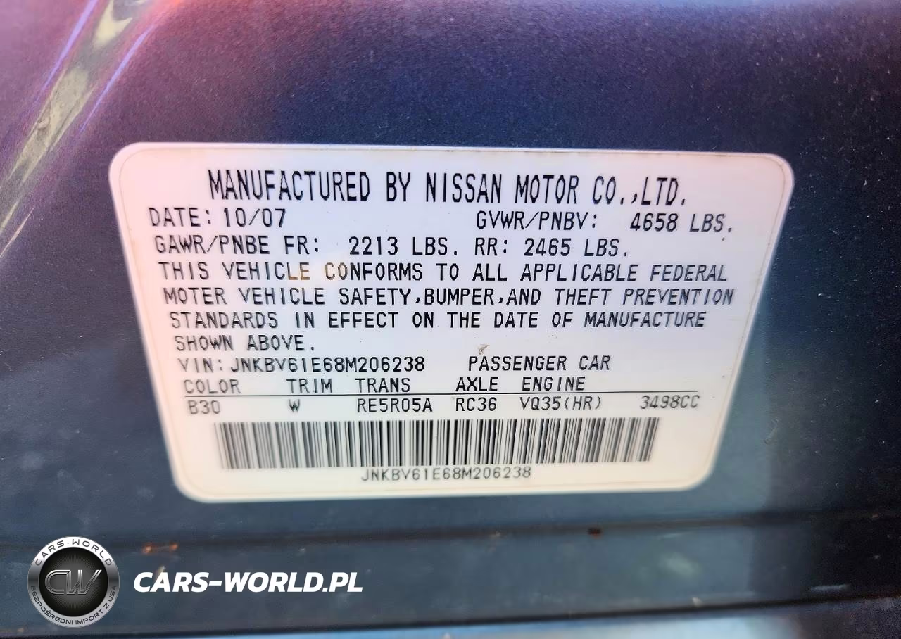 2008 Infiniti G35 Base VIN:JNKBV61E68M206238 - 12