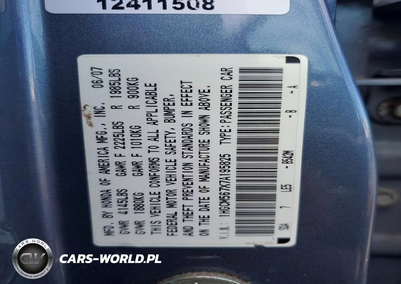 2007 Honda Accord Ex VIN:1HGCM567X7A195825 - 12