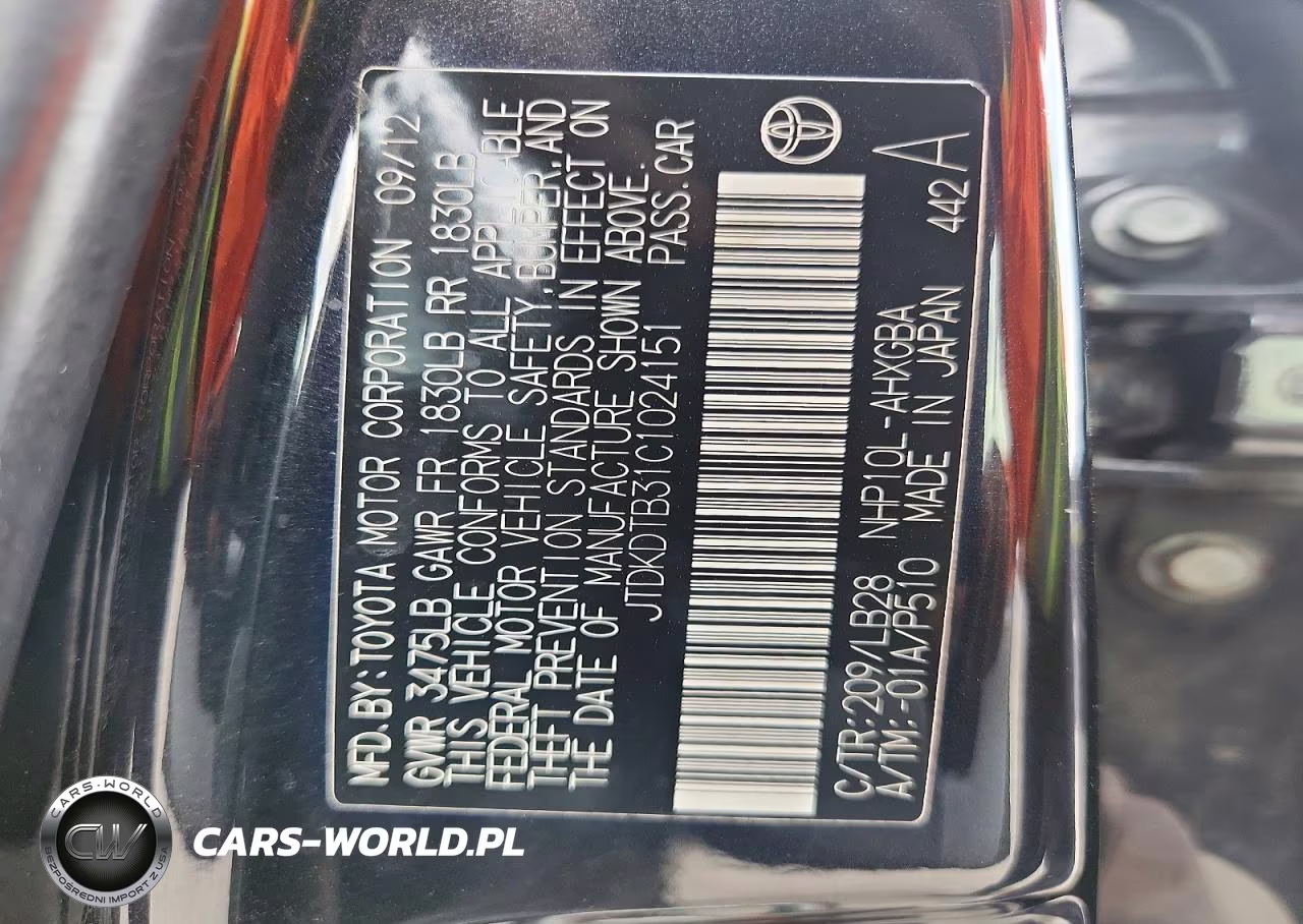 2012 Toyota Prius C Four VIN:JTDKDTB31C1024151 - 12