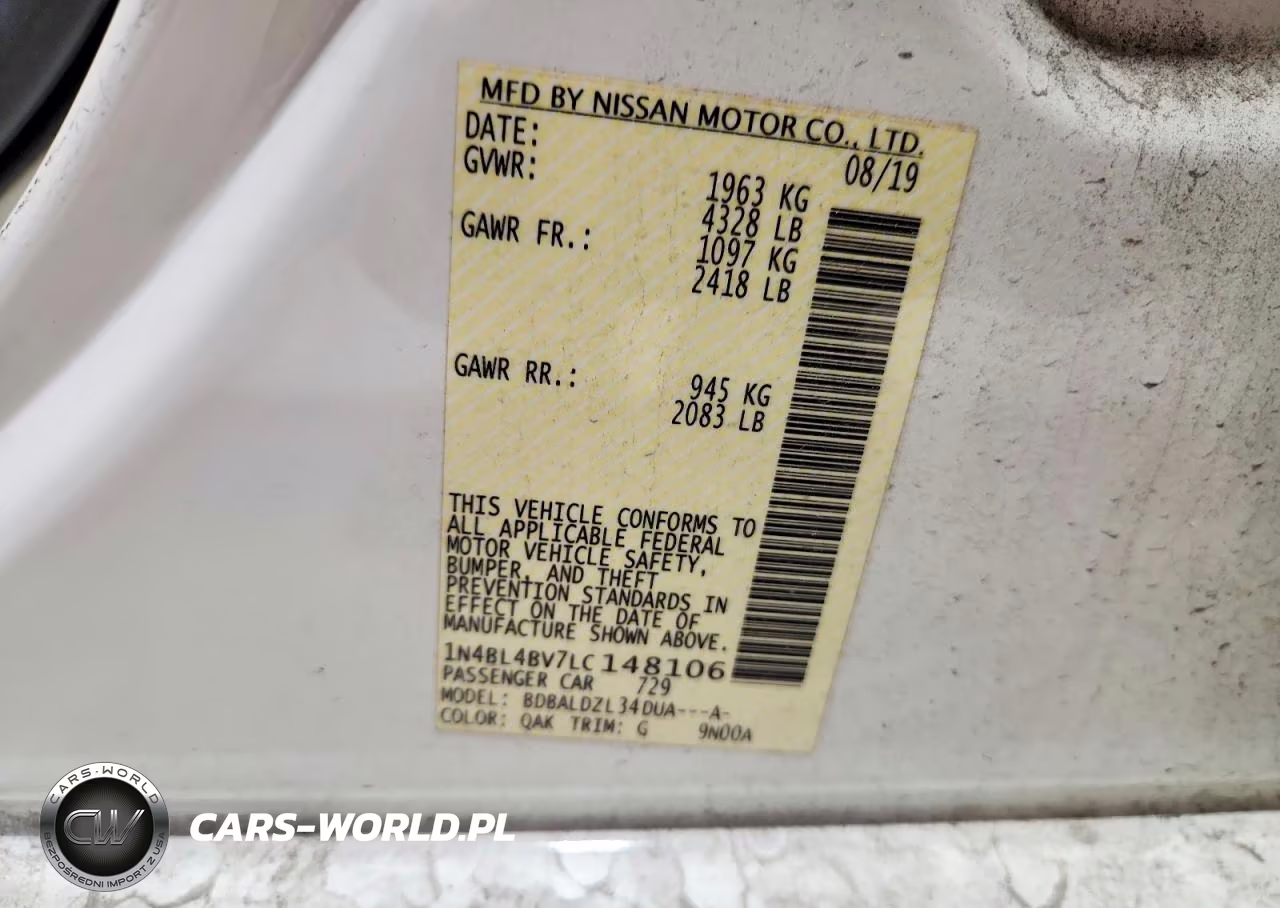 2020 Nissan Altima S VIN:1N4BL4BV7LC148106 - 12