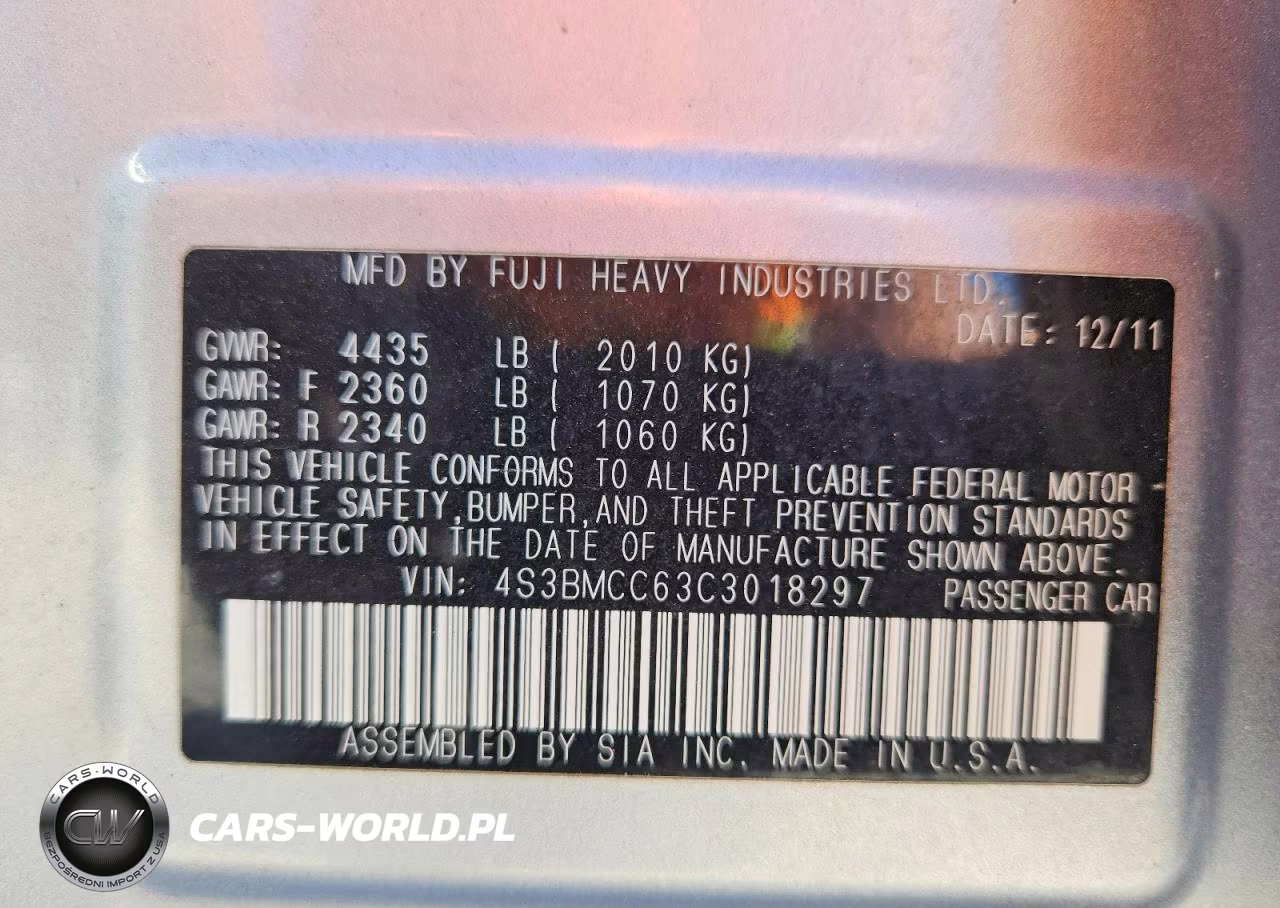 2012 Subaru Legacy 2.5I Premium VIN:4S3BMCC63C3018297 - 12
