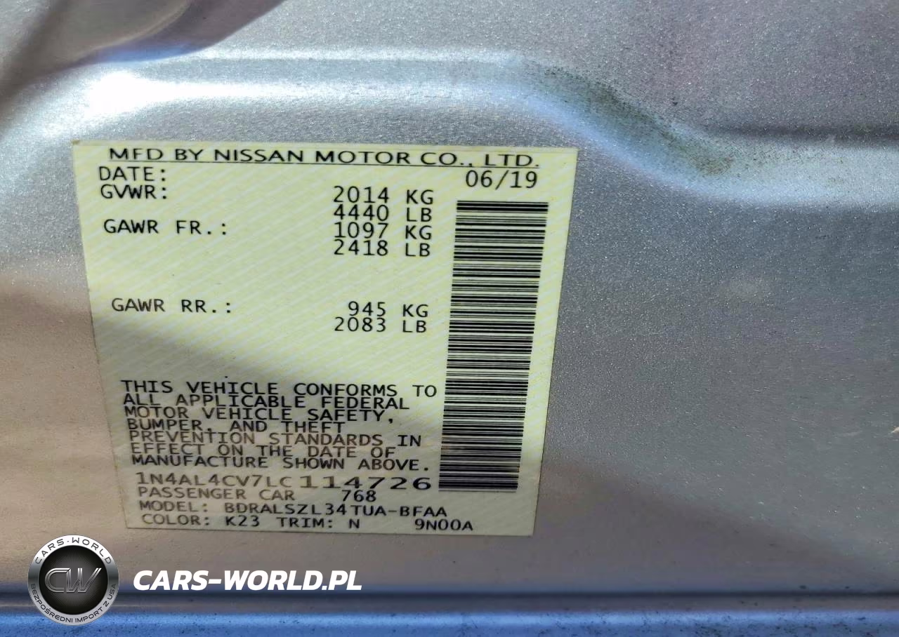 2020 Nissan Altima Sr VIN:1N4AL4CV7LC114726 - 12
