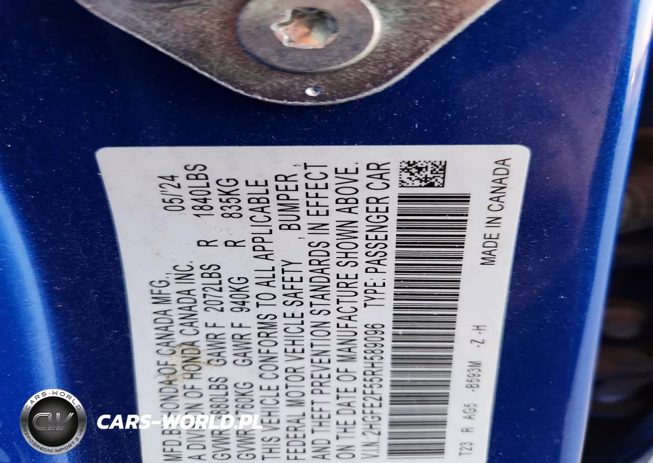 2024 Honda Civic Sport VIN:2HGFE2F55RH589096 - 13