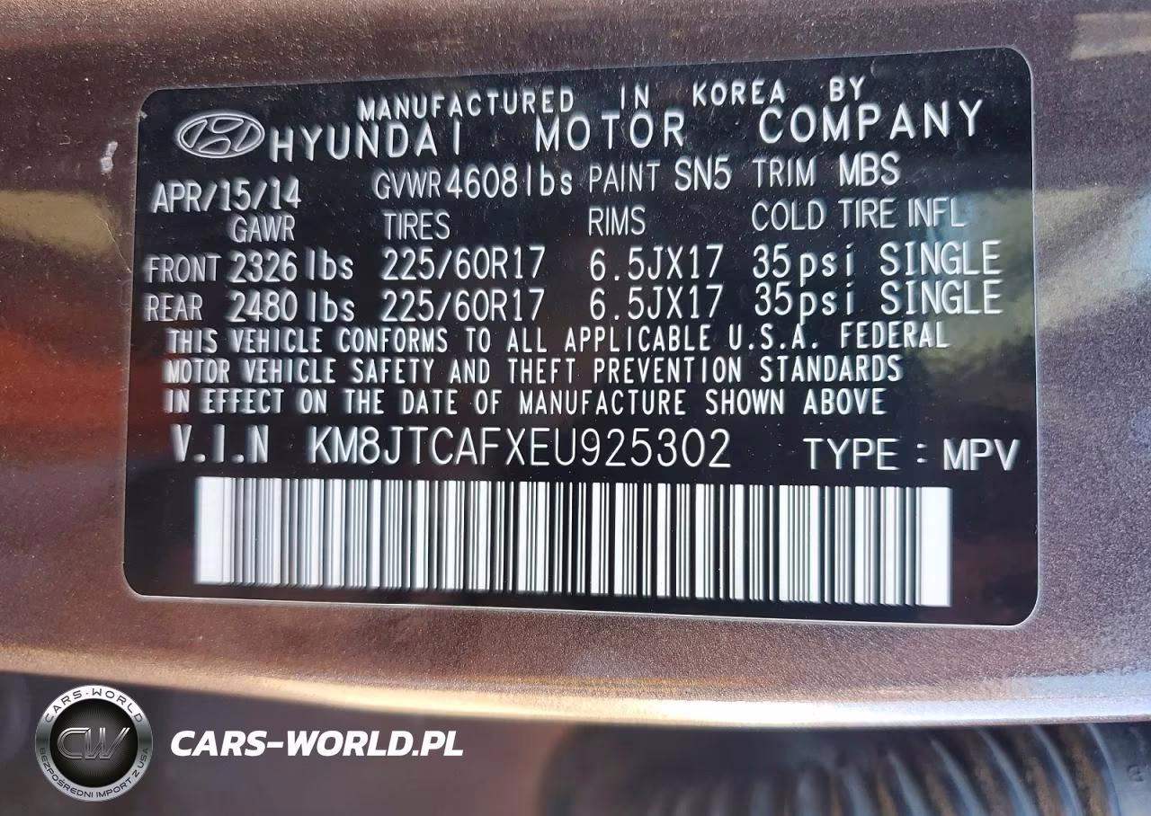 2014 Hyundai Tucson Gls VIN:KM8JTCAFXEU925302 - 13