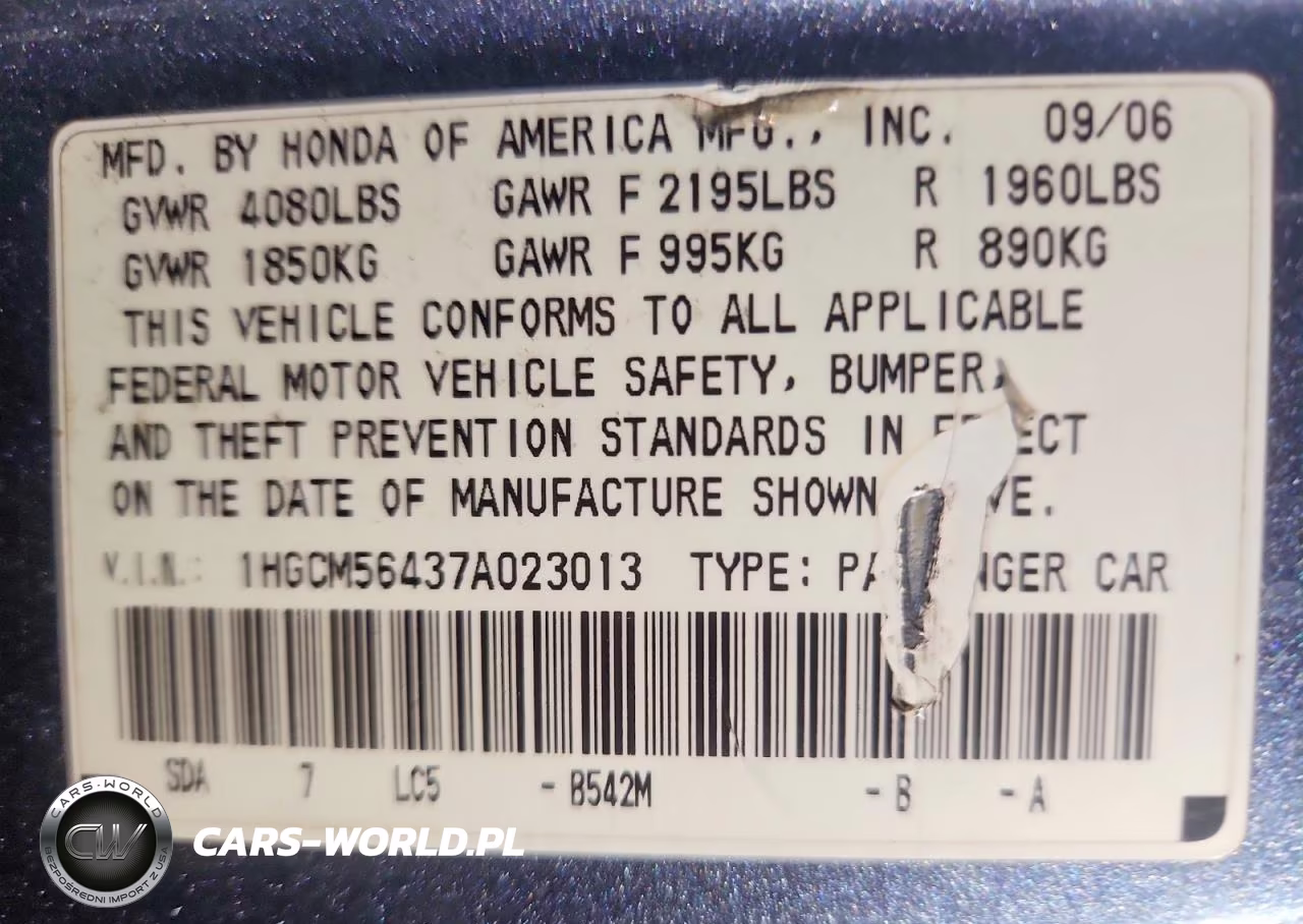 2007 Honda Accord Lx VIN:1HGCM56437A023013 - 13