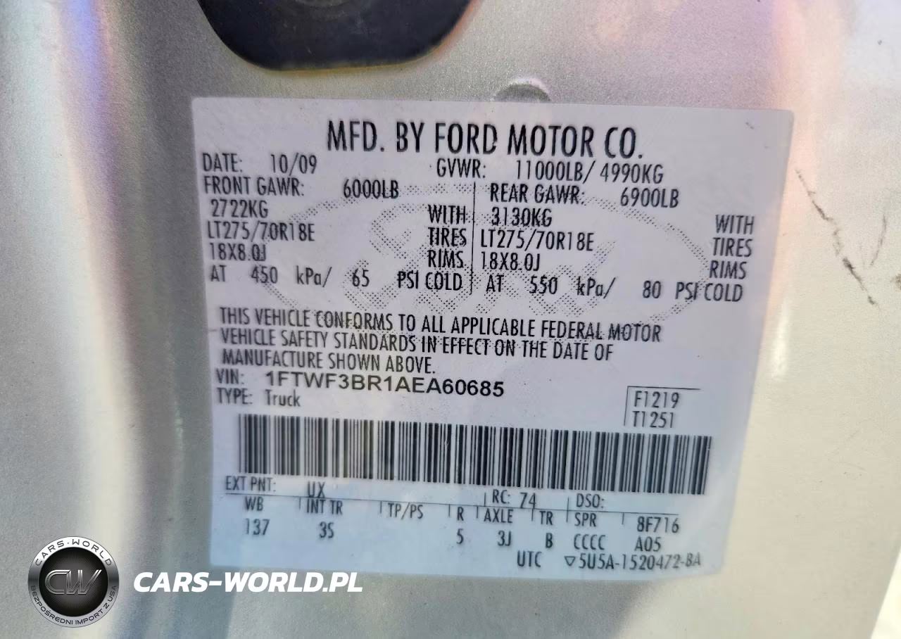 2010 Ford F350 Super Duty VIN:1FTWF3BR1AEA60685 - 12