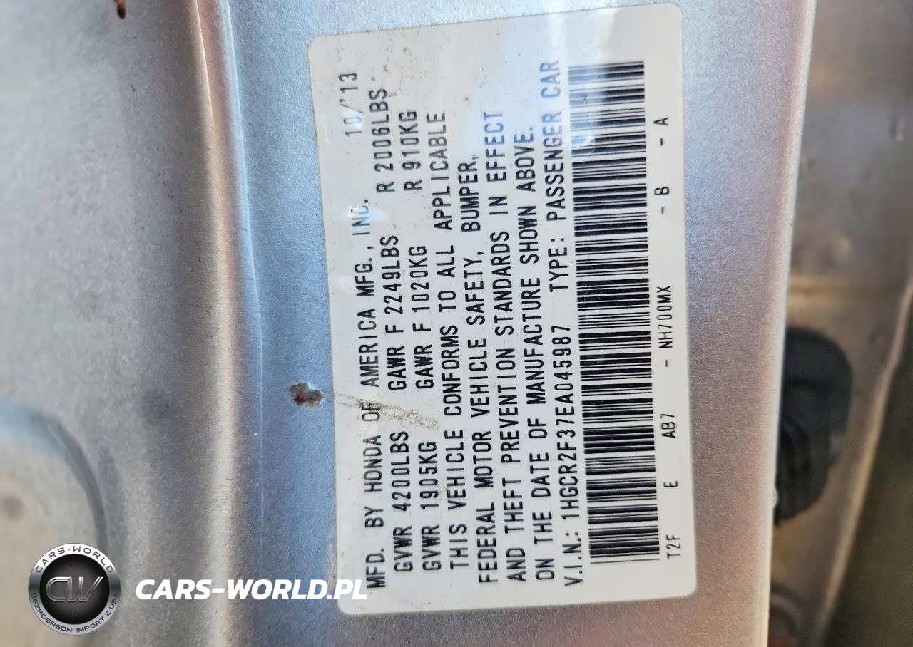 2014 Honda Accord Lx VIN:1HGCR2F37EA045987 - 12