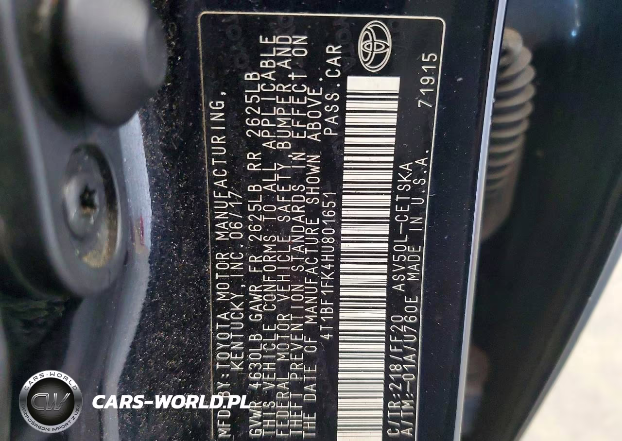 2017 Toyota Camry Se VIN:4T1BF1FK4HU801651 - 12