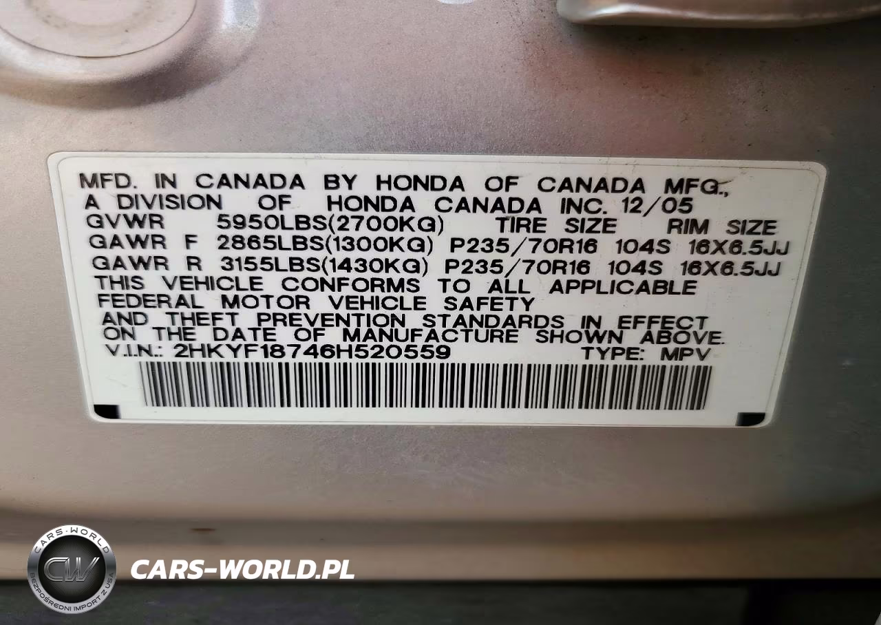 2006 Honda Pilot Ex VIN:2HKYF18746H520559 - 13