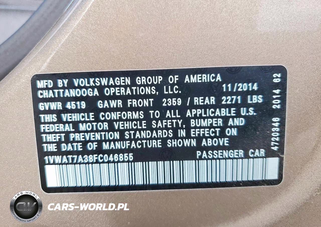 2015 Volkswagen Passat S VIN:1VWAT7A38FC046855 - 12