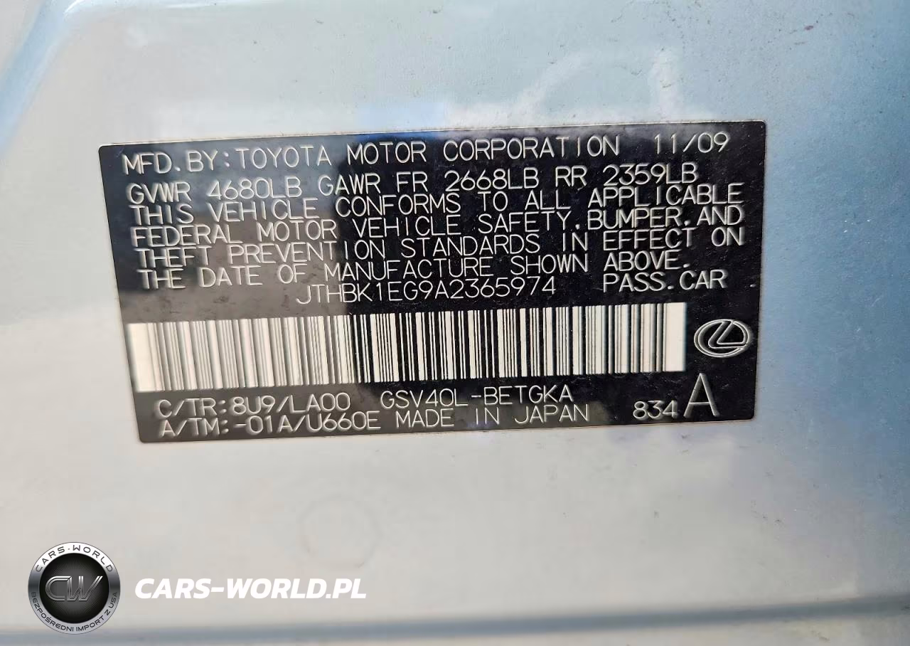 2010 Lexus Es 350 VIN:JTHBK1EG9A2365974 - 12
