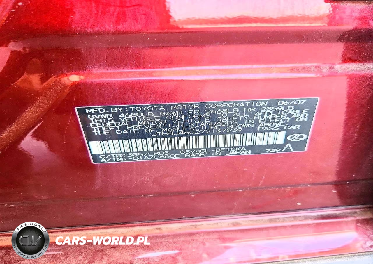 2007 Lexus Es 350 VIN:JTHBJ46G272147239 - 12