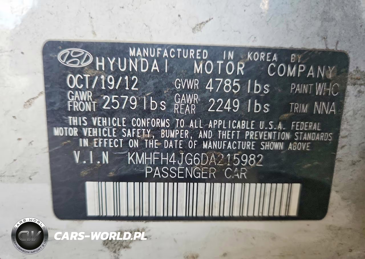 2013 Hyundai Azera Base VIN:KMHFH4JG6DA215982 - 12