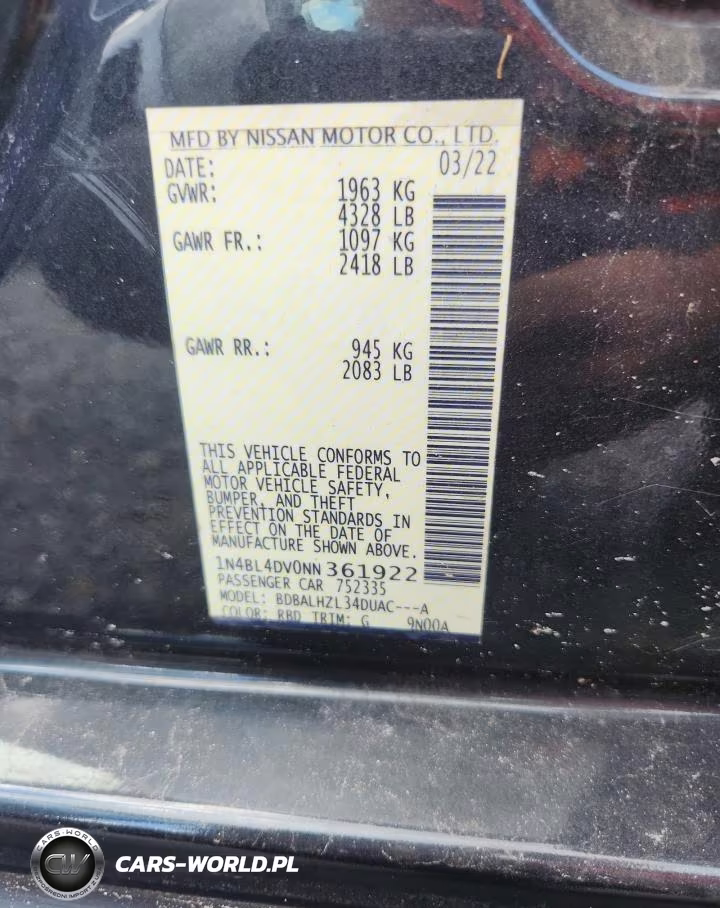2022 Nissan Altima Sv VIN:1N4BL4DV0NN361922 - 12