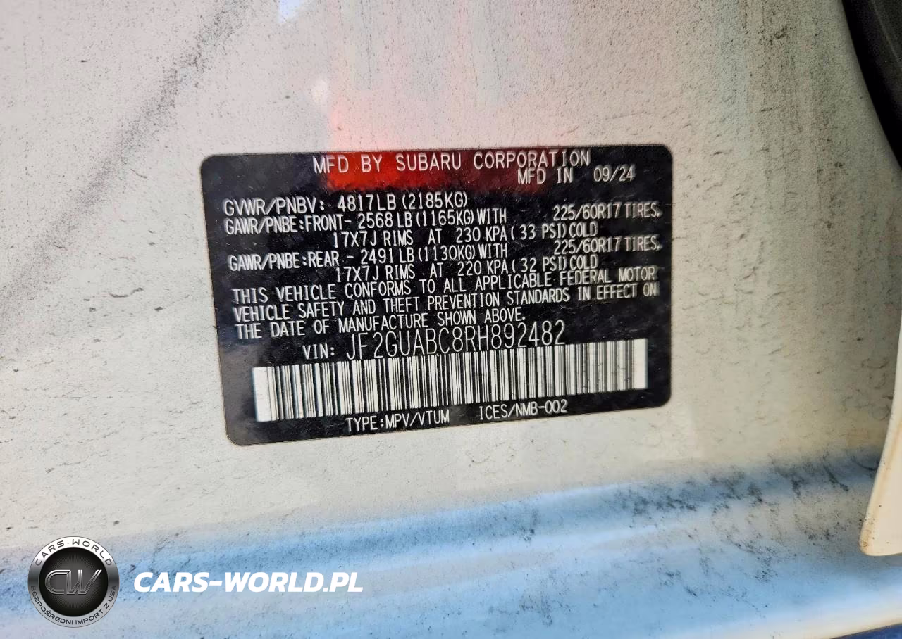 2024 Subaru Crosstrek VIN:JF2GUABC8RH892482 - 12