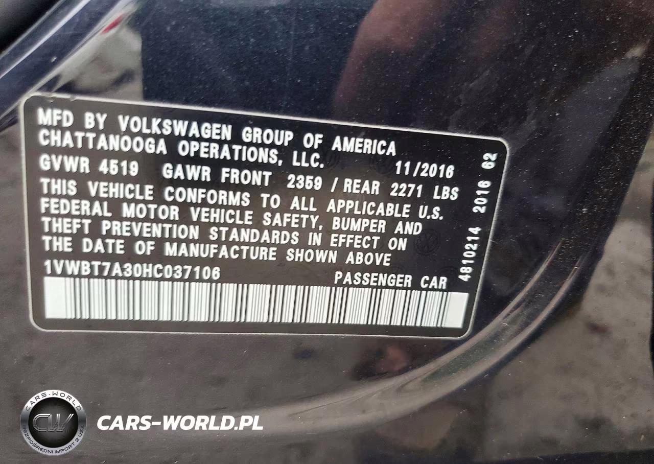 2017 Volkswagen Passat Se VIN:1VWBT7A30HC037106 - 12