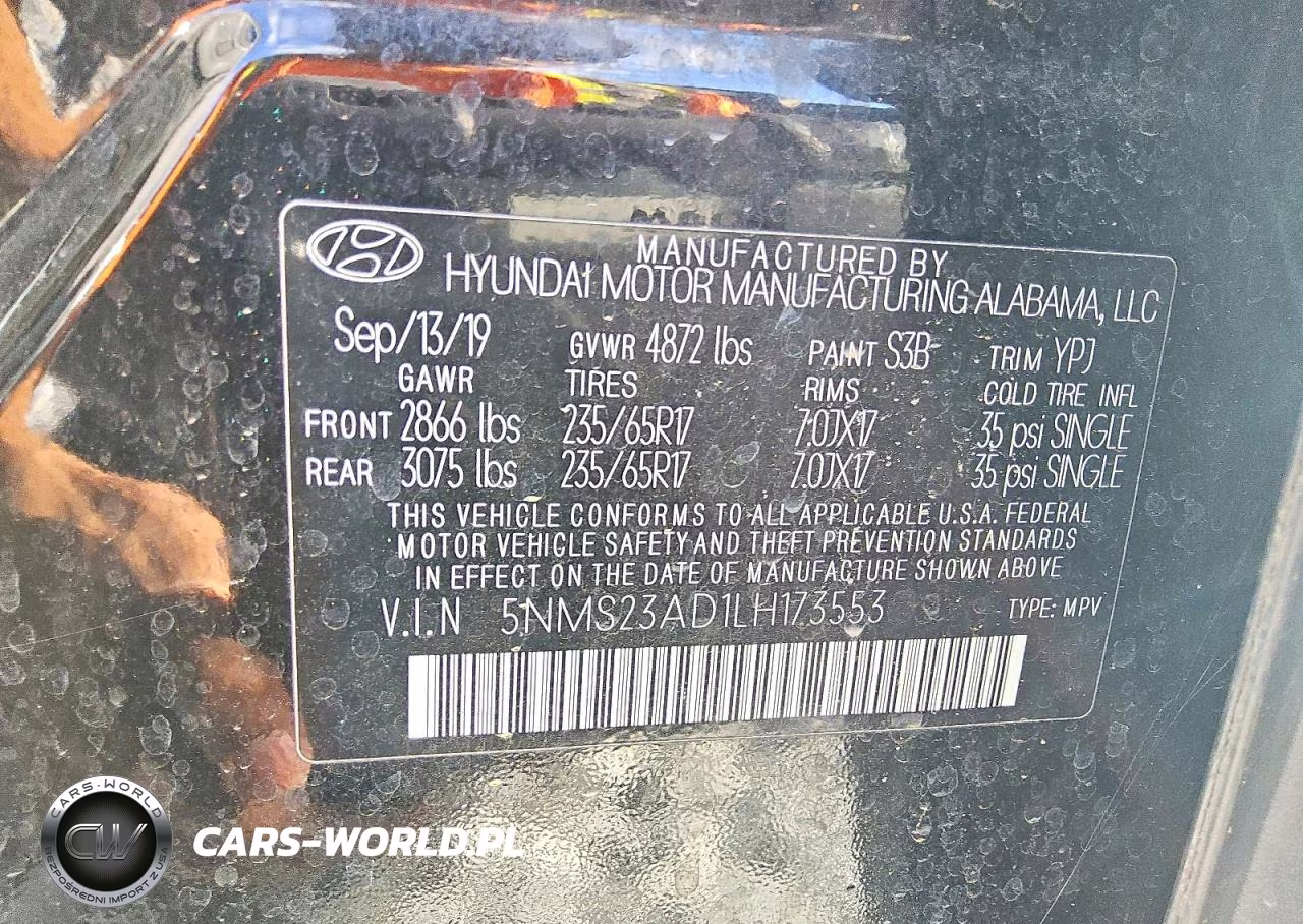 2020 Hyundai Santa Fe Se VIN:5NMS23AD1LH173553 - 14