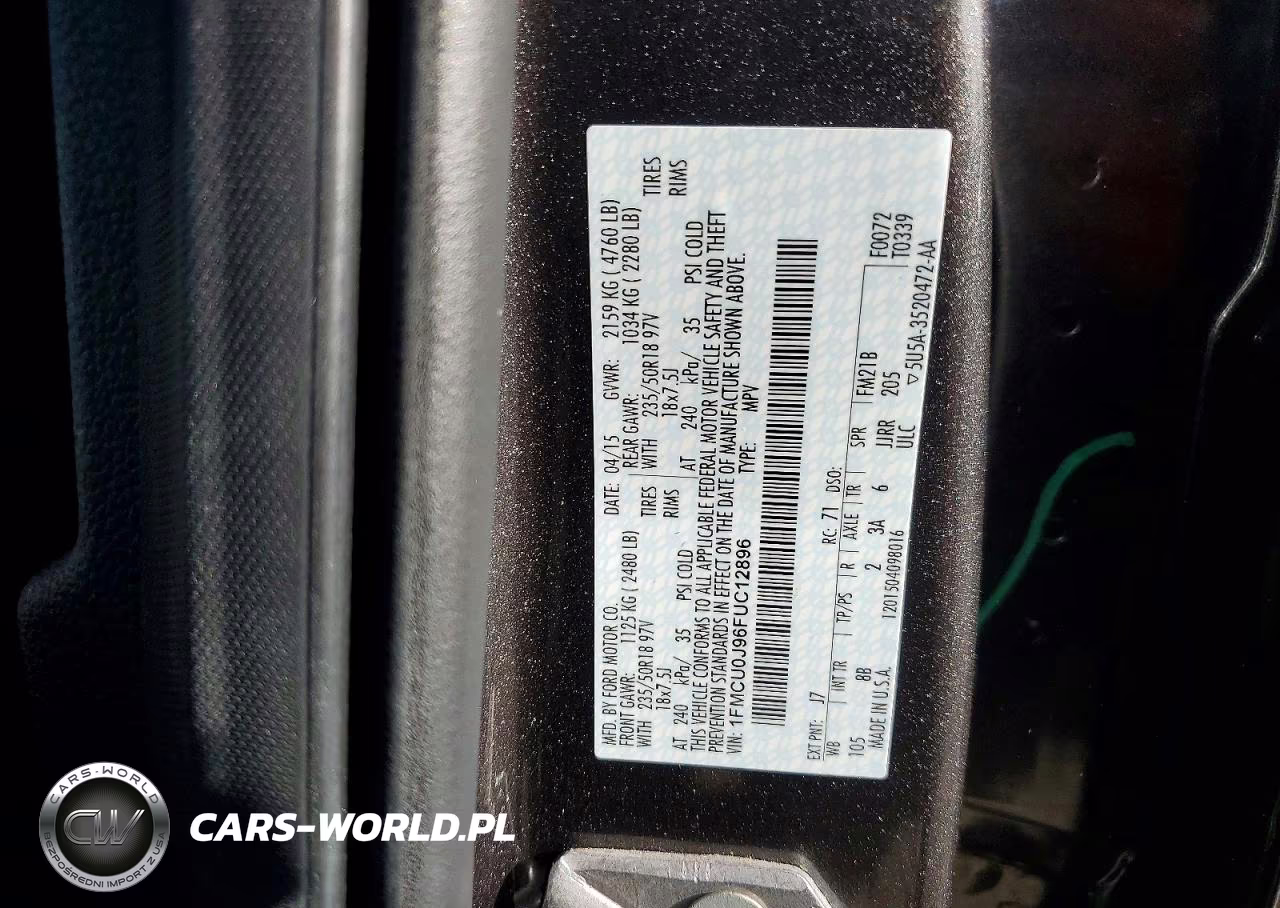 2015 Ford Escape Titanium VIN:1FMCU0J96FUC12896 - 13